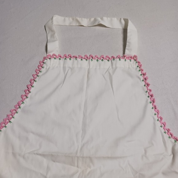 VTG Apron Floral Handmade Embroidered Pockets Bib Smock Pink Cottage farmcore - Picture 4 of 13